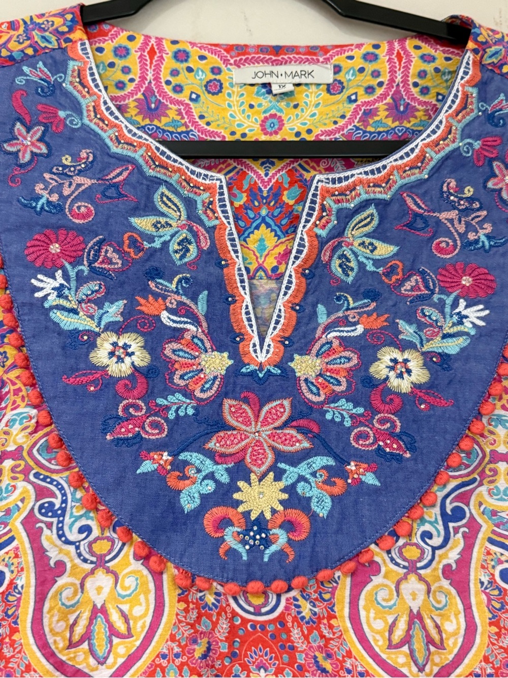 John Mark 1X Colorful Boho Paisley Embroidered Tunic Top - Picture 4 of 7